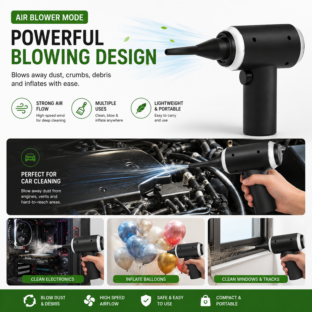 Portable Car Vacuum Cleaner & Air Blower 3-in-1 | مكنسة سيارة محمولة ومنفاخ هواء 3 في 1